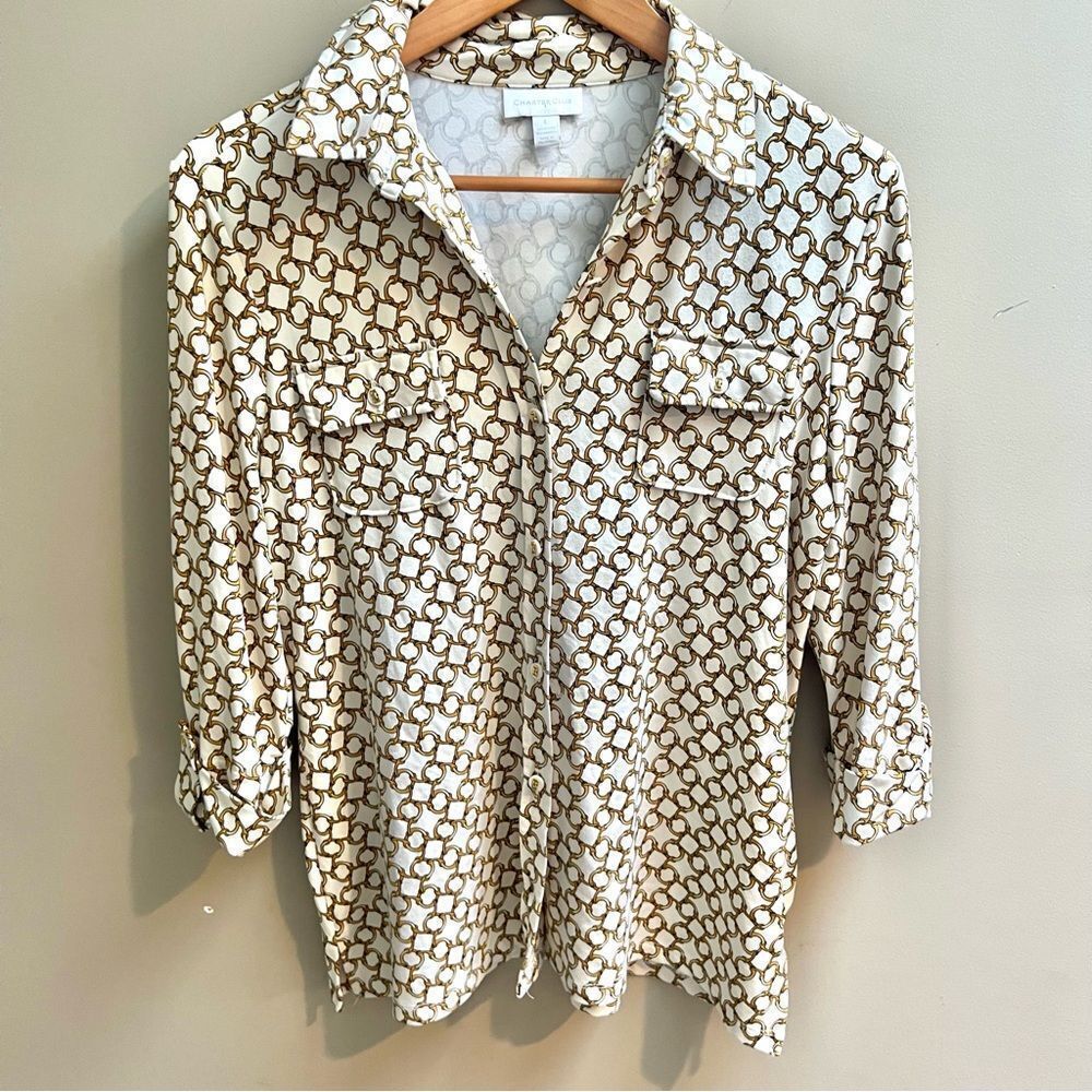Charter Club equestrian print Patterned Button-Up Shirt L